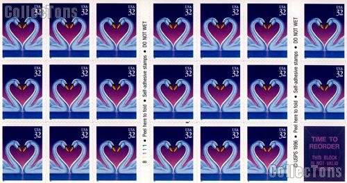 1997 Love Swans - Love Series 32 Cent US Postage Stamp Unused Booklet of 20 Scott #3123a