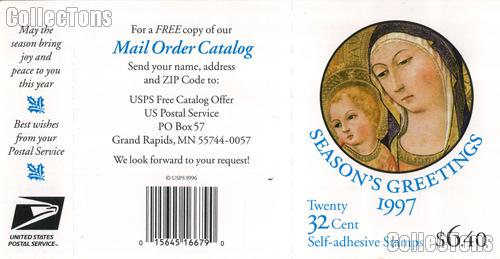 1997 Madonna and Child - Christmas Series 32 Cent US Postage Stamp Unused Booklet of 20 Scott #3176a