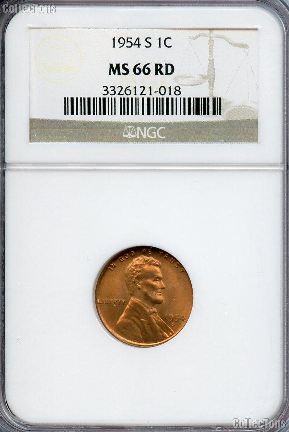 1954-S Lincoln Wheat Cent in NGC MS 66 RD