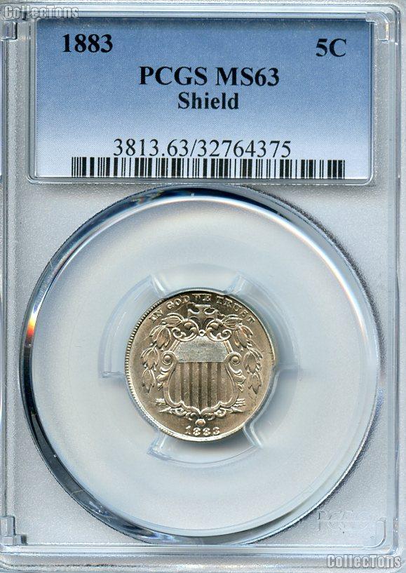 1883 Shield Nickel in PCGS MS 63