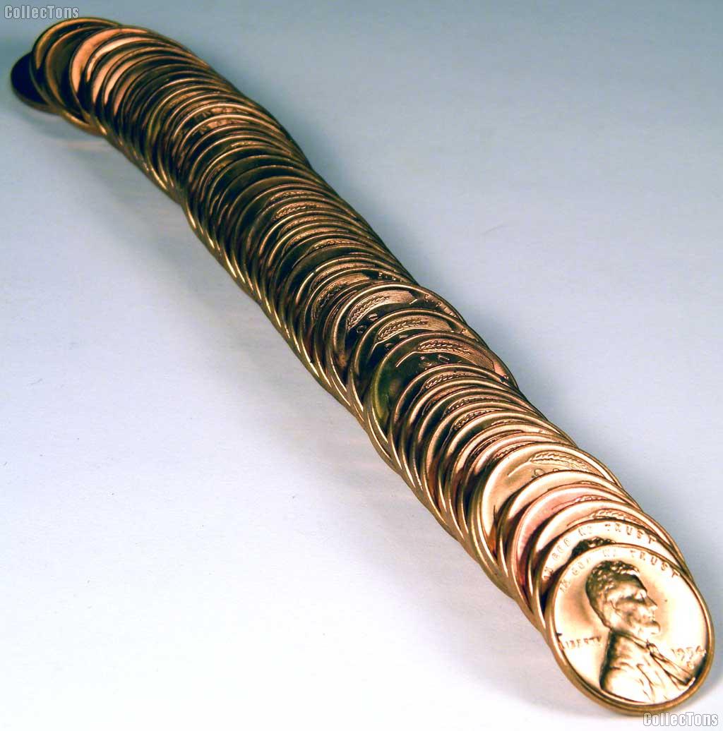 1954-S BU Lincoln Wheat Cent Roll - 50-Coin Red Rolls