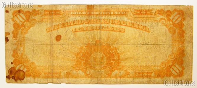 Ten Dollar Bill Gold Certificate Large Size Series 1922 US Currency