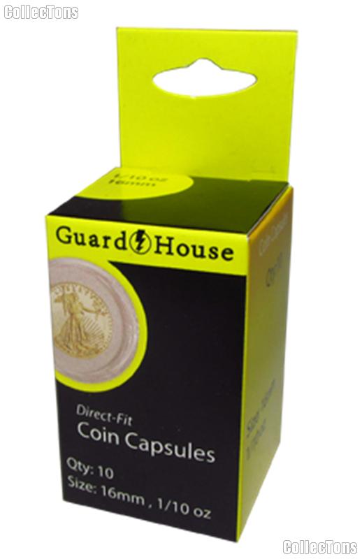 Guardhouse Box of 10 Coin Capsules for 1/10 oz GOLD EAGLES (16.5mm)