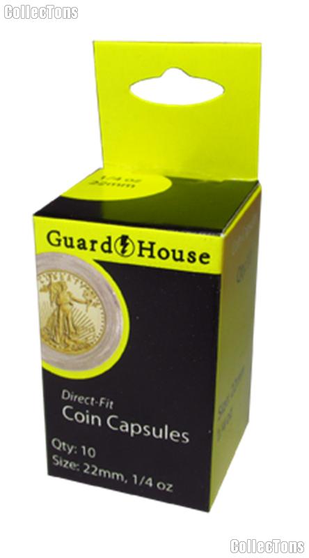 Guardhouse Box of 10 Coin Capsules for 1/4 oz GOLD EAGLES (22mm)