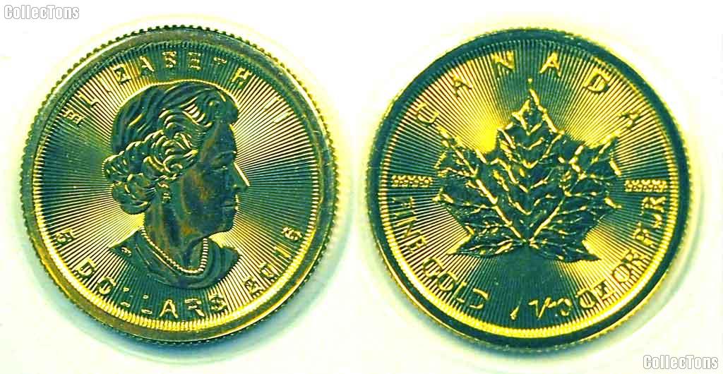 2016 GOLD $5 Canada Maple Leaf - 1/10th Ounce