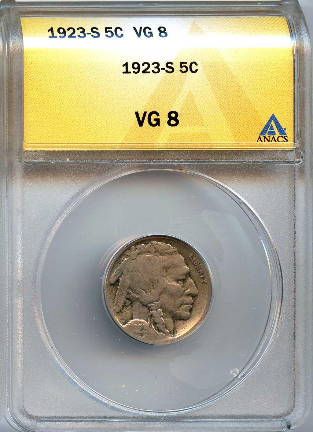 1923-S Buffalo Nickel in ANACS VG 8 - Better Date
