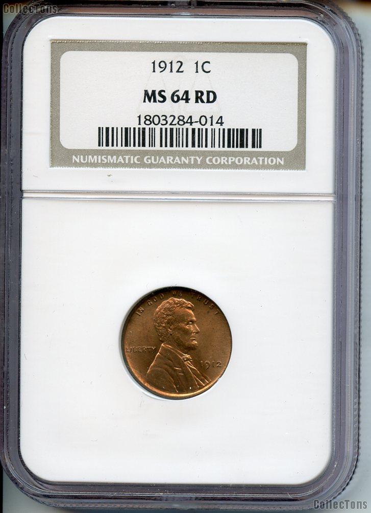 1912 Lincoln Wheat Cent in NGC MS 64 RD (Red)