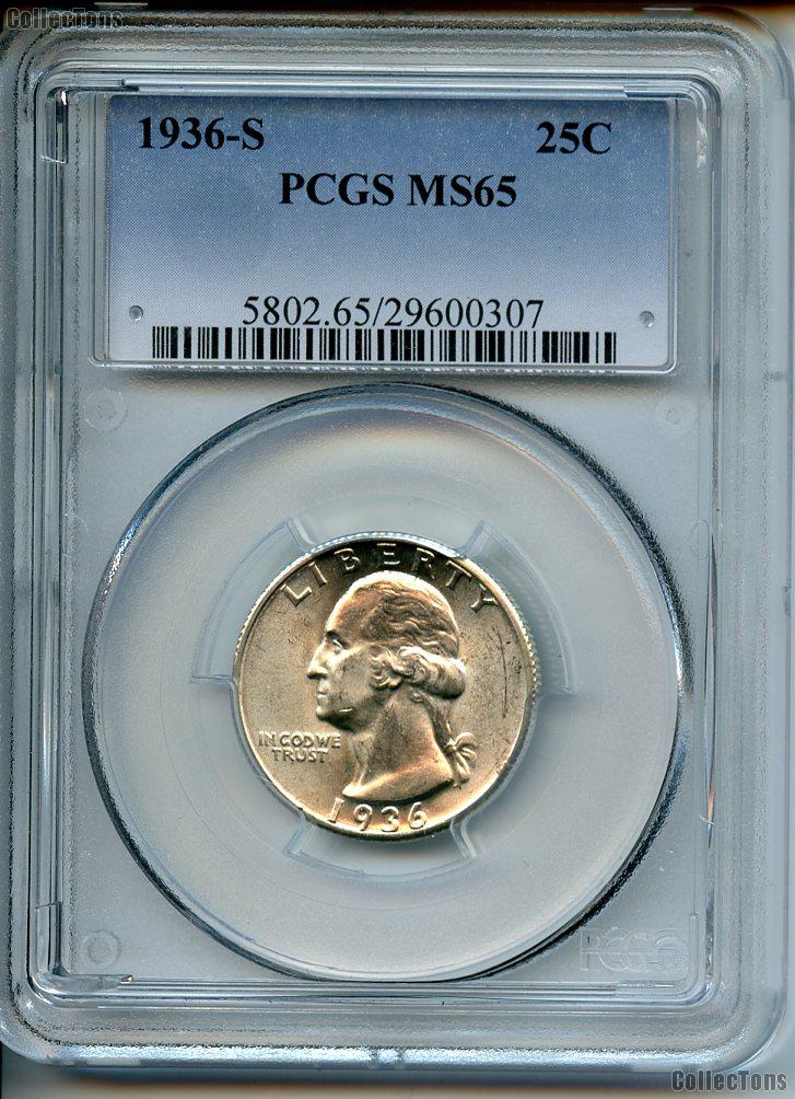 1936-S Washington Silver Quarter in PCGS MS 65