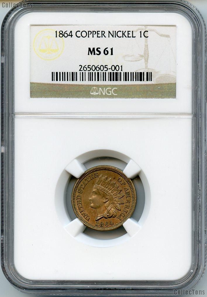 1864 Copper-Nickel Indian Head Cent in NGC MS 61