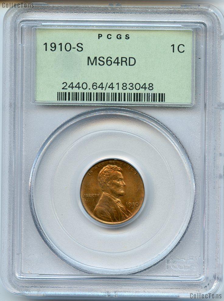 1910-S Lincoln Wheat KEY DATE Cent in PCGS MS 64 RD
