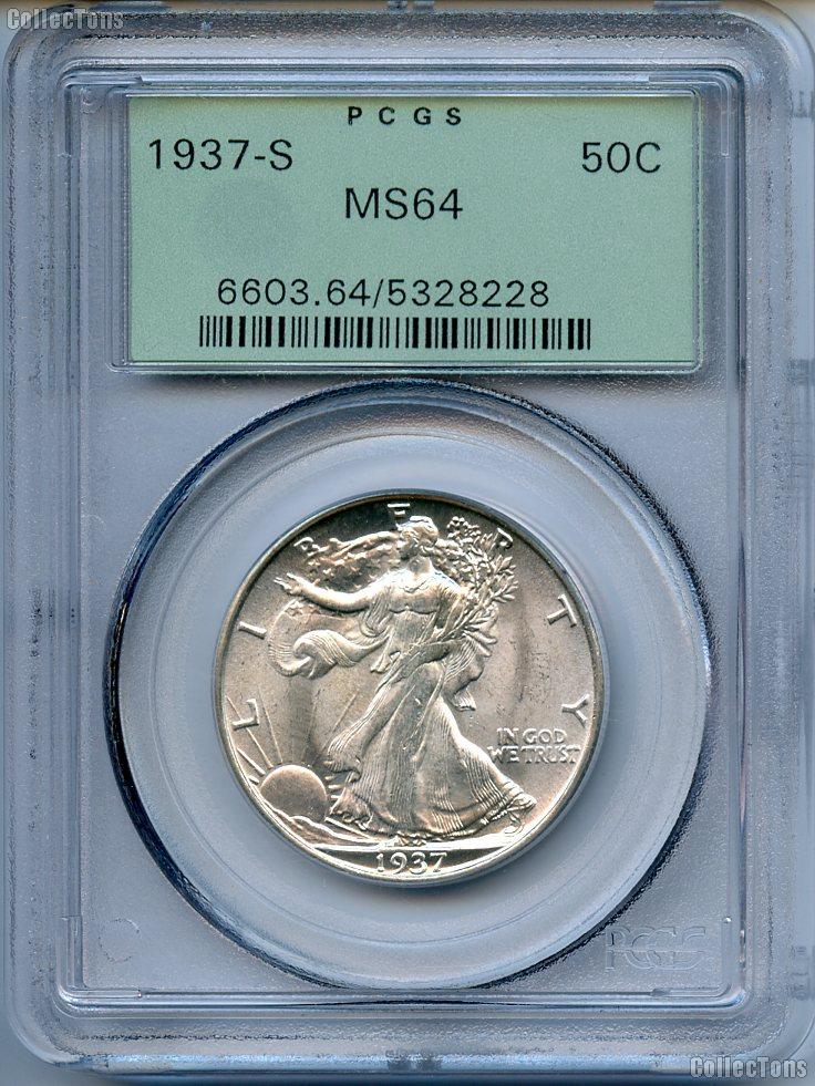 1937-S Walking Liberty Silver Half Dollar in PCGS MS 64