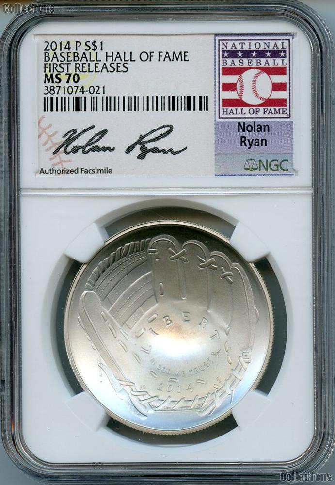 2014-P National Baseball Hall of Fame Nolan Ryan Commemorative Uncirculated Silver Dollar in NGC MS 70 First Releases