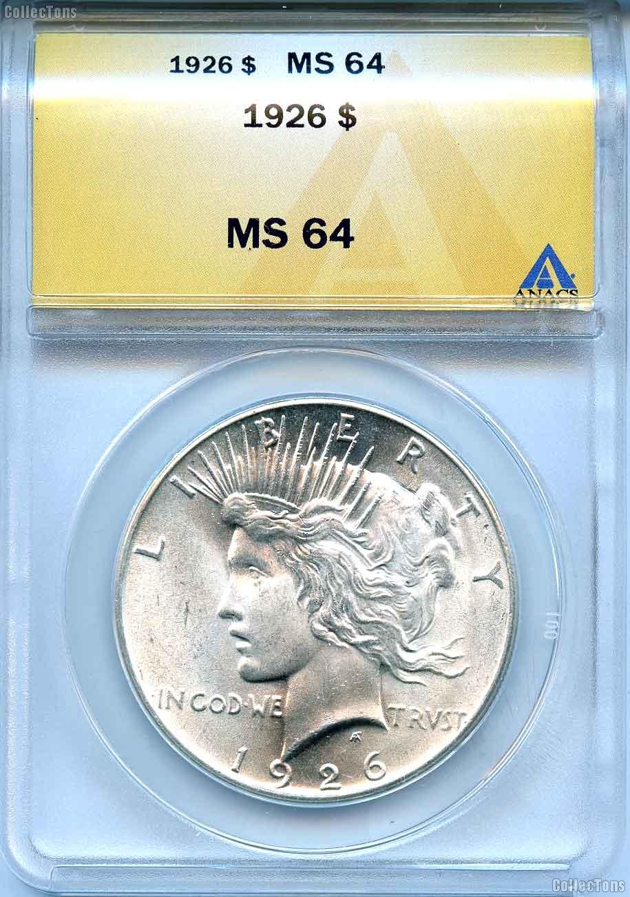 1926 Peace Silver Dollar in ANACS  MS-64