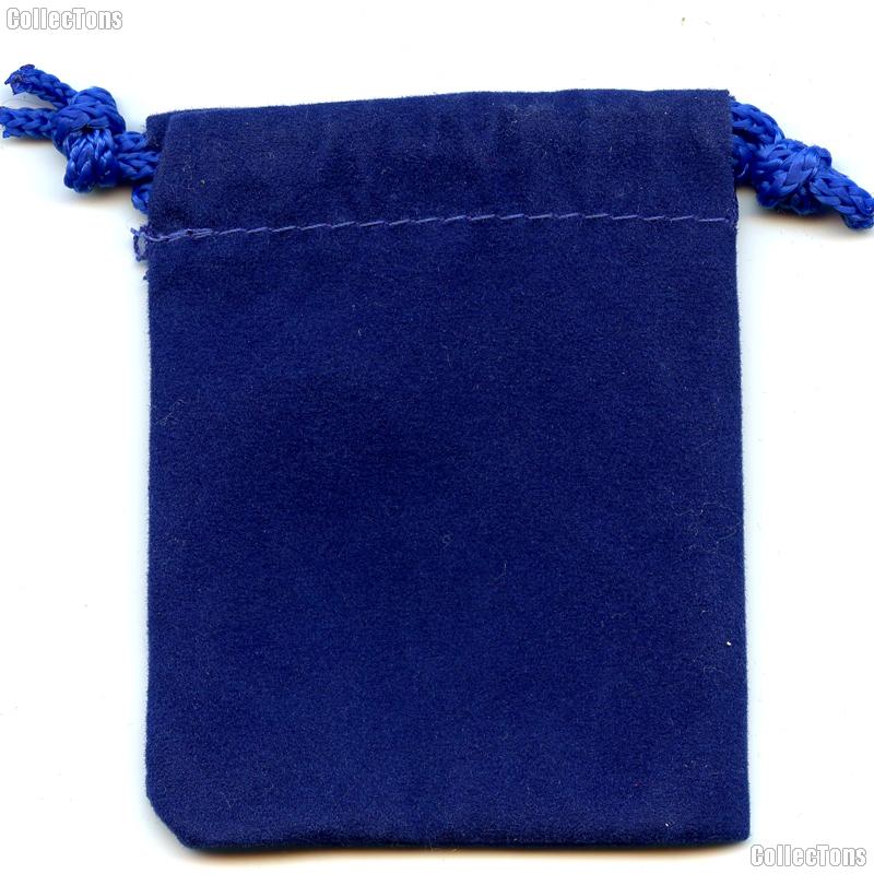 Drawstring Pouch 3x4 Royal Blue Velour Bag for Coins & Slab Coins