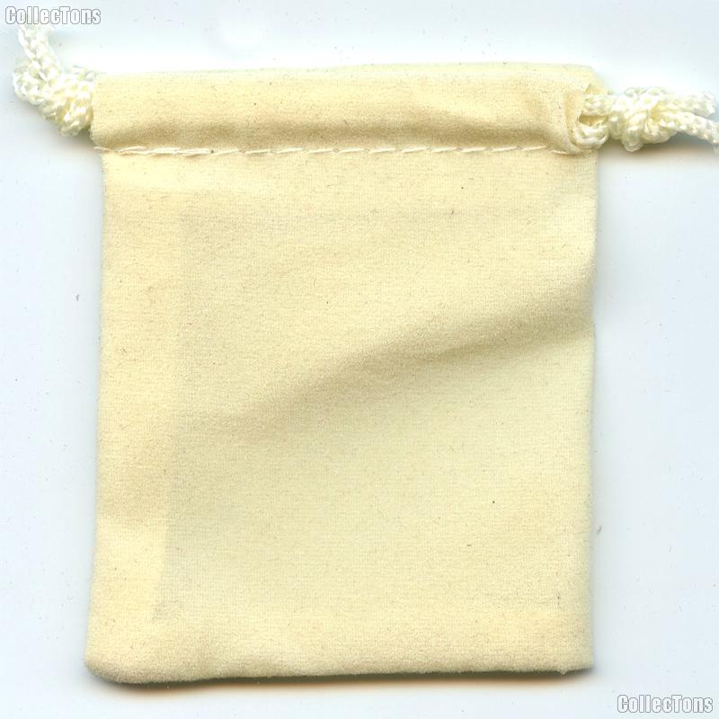 Drawstring Pouch 2 x 2 1/2 Cream Velour Bag for Coins & Valuables