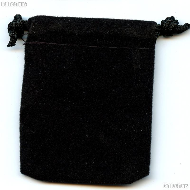 Drawstring Pouch 4 x 5 1/2 Black Velour Bag for Coins & Valuables