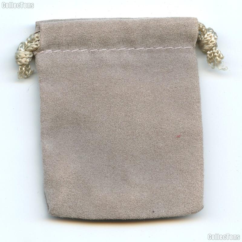 Drawstring Pouch 2 x 2 1/2 Grey Velour Bag for Coins & Valuables