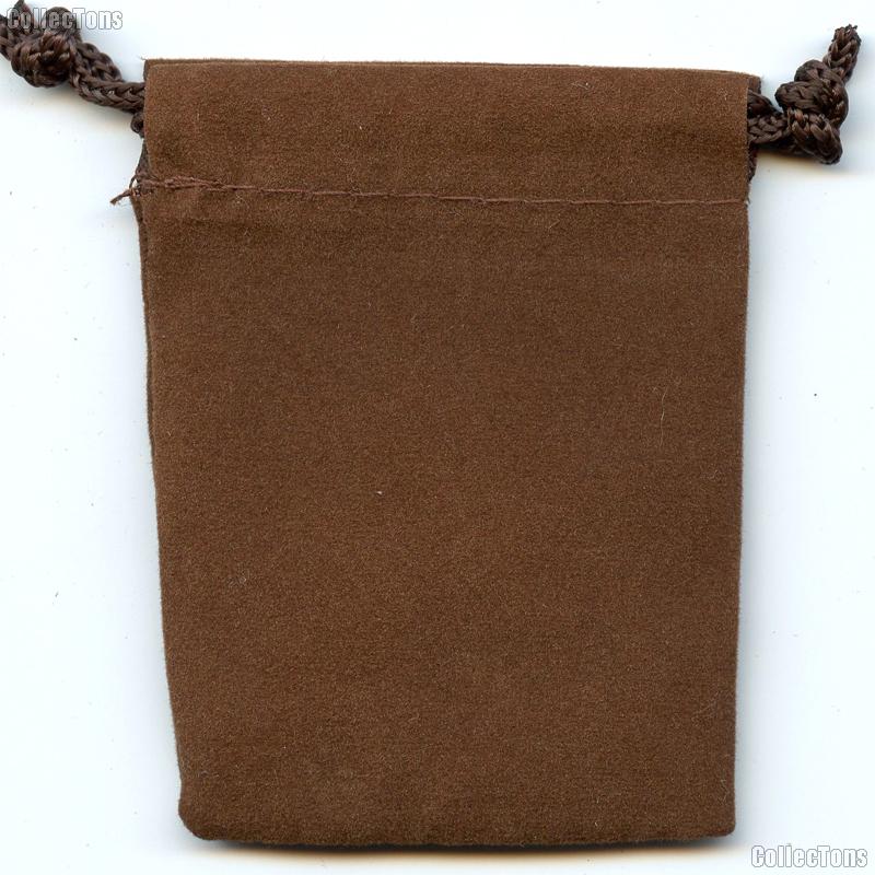 Drawstring Pouch 4 x 5 1/2 Brown Velour Bag for Coins & Valuables