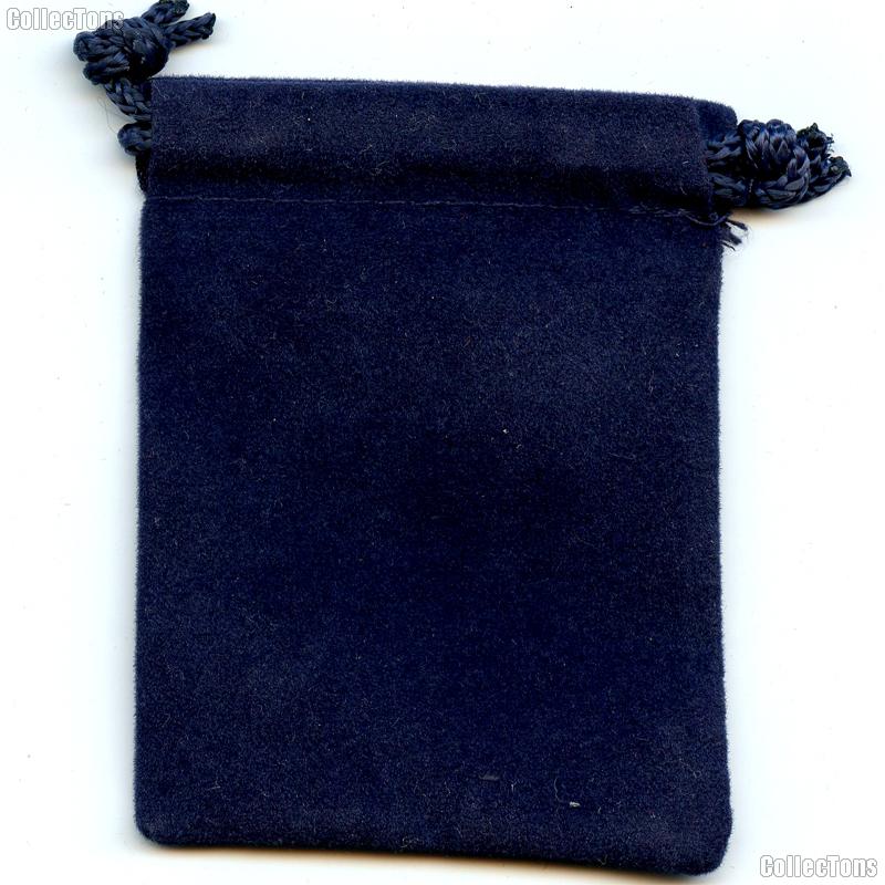 Drawstring Pouch 2 x 2 1/2 Navy Blue Velour Bag for Coins & Valuables
