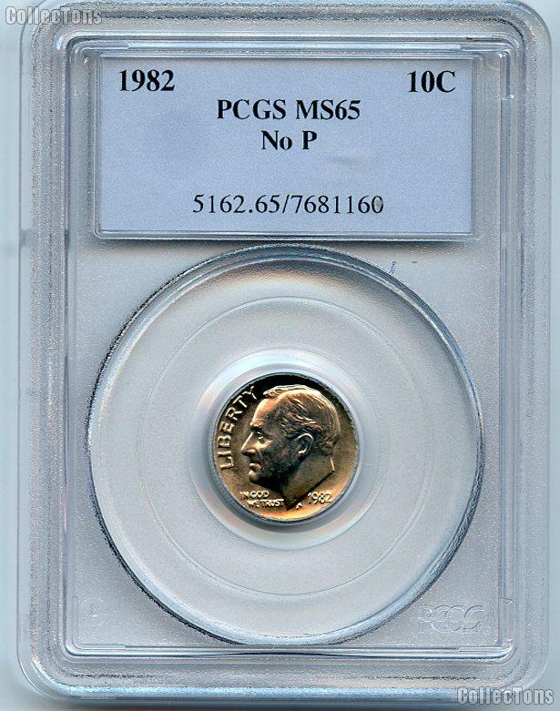 1982 "No P" Roosevelt Dime in PCGS MS 65