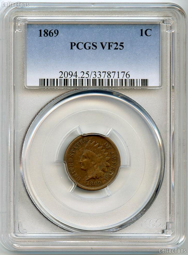 1869 Indian Head Cent in PCGS VF 25