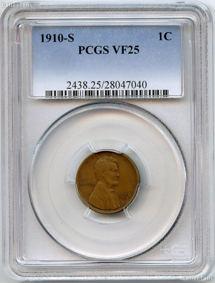 1910-S Lincoln Wheat Cent in PCGS VF 25