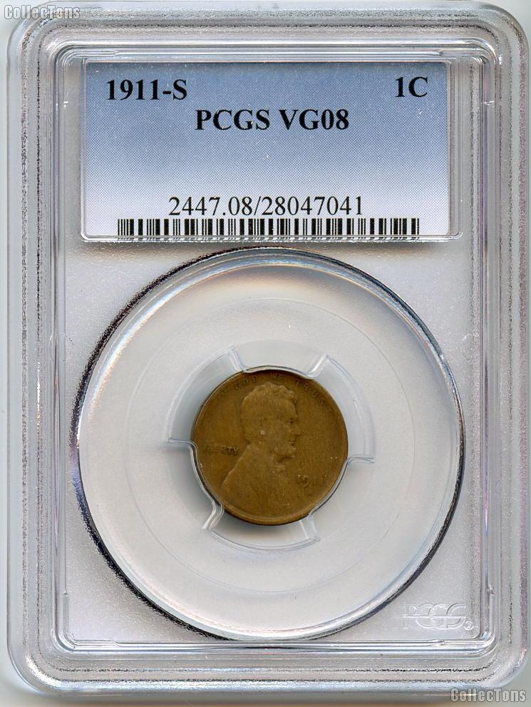 1911-S Lincoln Wheat Cent KEY DATE in PCGS VG 08