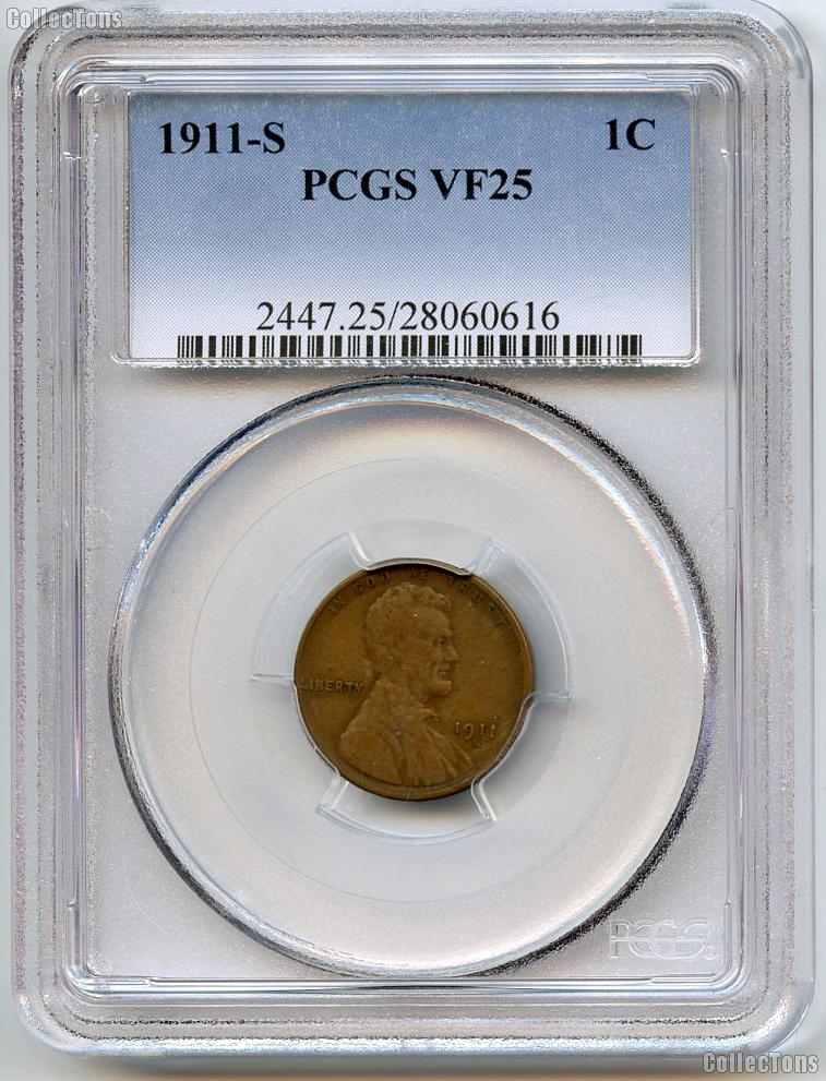 1911-S Lincoln Wheat Cent KEY DATE in PCGS VF 25