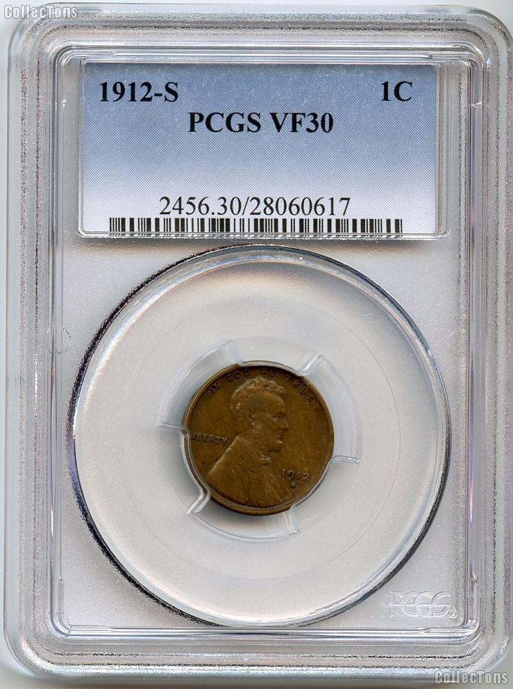 1912-S Lincoln Wheat Cent in PCGS VF 30