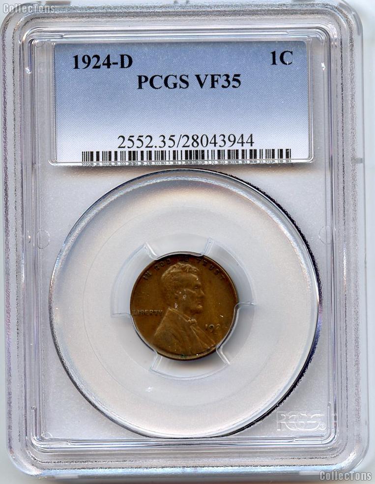 1924-D Lincoln Wheat Cent KEY DATE in PCGS VF 35
