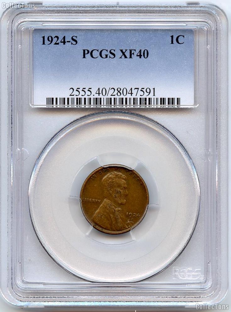 1924-S Lincoln Wheat Cent in PCGS XF 40