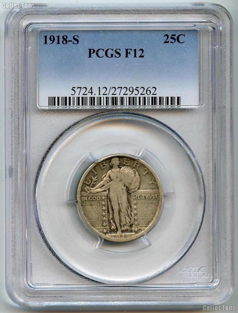 1918-S Standing Liberty Silver Quarter in PCGS F 12