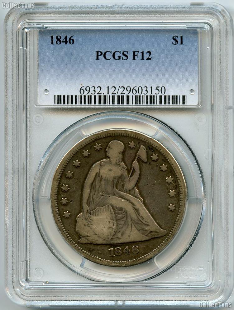 1846 Seated Liberty Silver Dollar in PCGS F 12