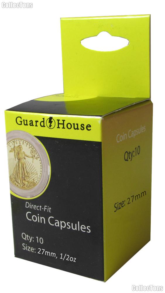 Guardhouse Box of 10 Coin Capsules for 1/2 oz GOLD EAGLES (27mm)