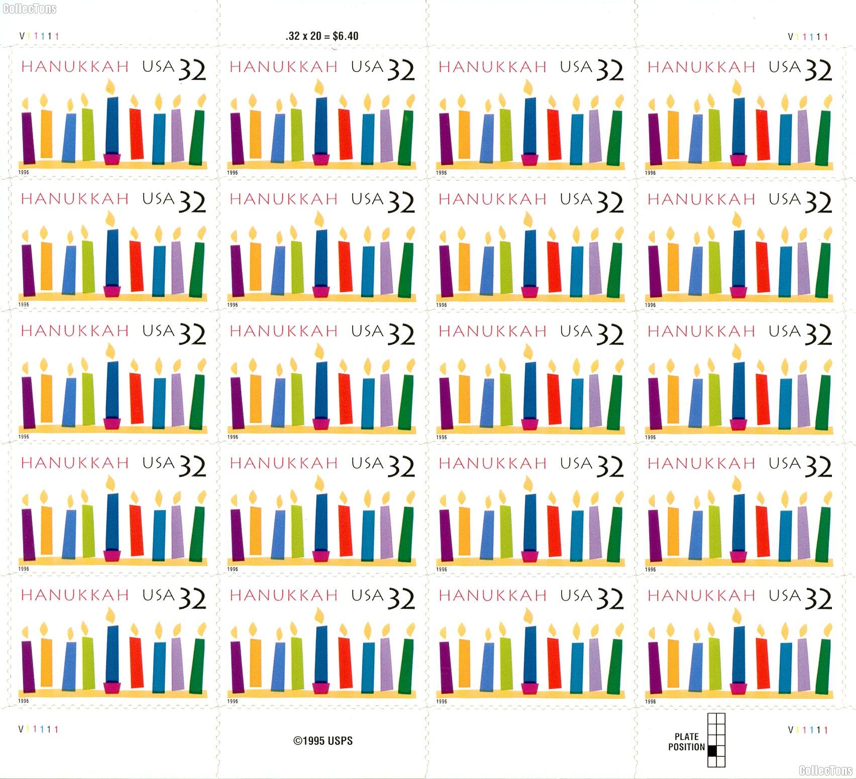 1996 Hanukkah 32 Cent US Postage Stamp Unused Sheet of 20 Scott #3118