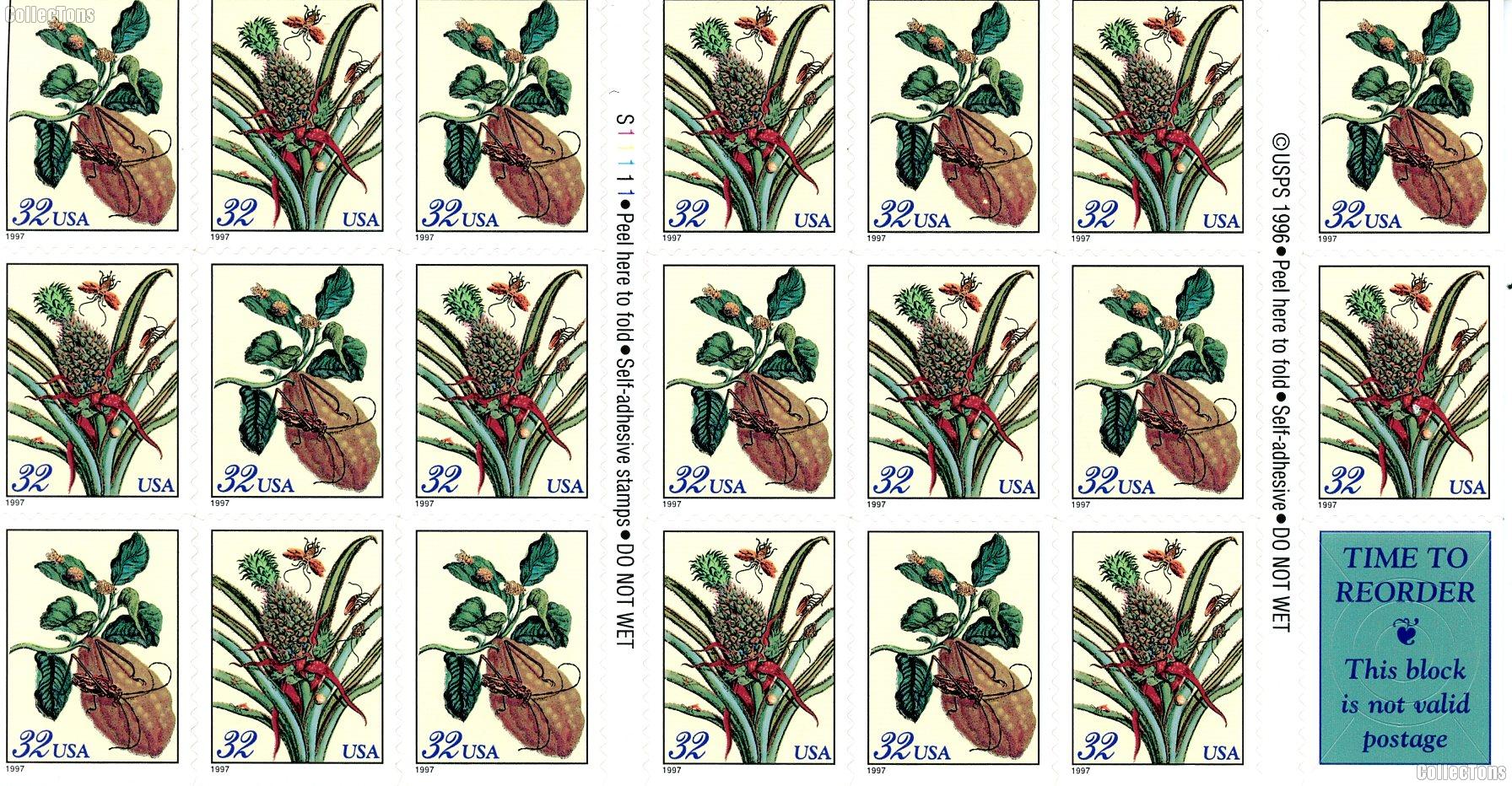 1997 Citron Moth & Flowering Pineapple 32 Cent US Postage Stamp Unused Sheet of 20 Scott #3127a