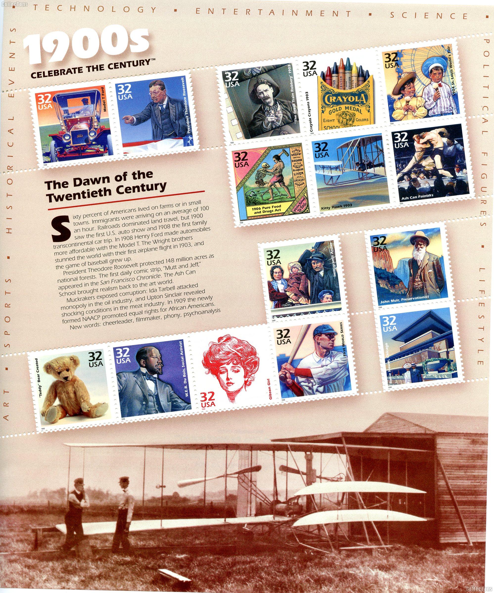 1998 1900s Celebrate the Century 32 Cent US Postage Stamp Unused Sheet of 15 Scott #3182