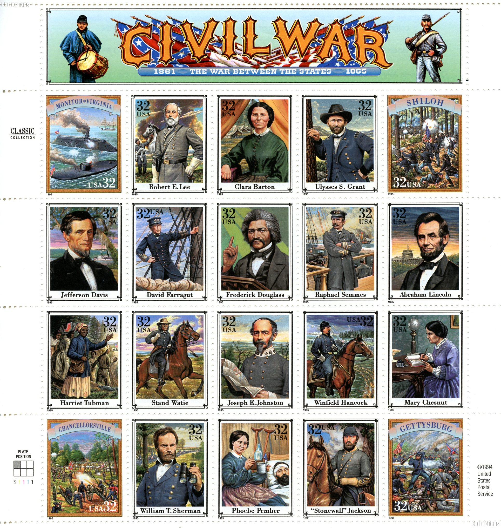 1995 Civil War 32 Cent US Postage Stamp MNH Sheet of 20 Scott #2975