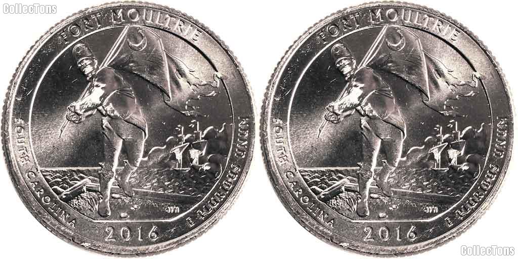 2016 P & D South Carolina Fort Moultrie Fort Sumter National Monument Quarters GEM BU America the Beautiful