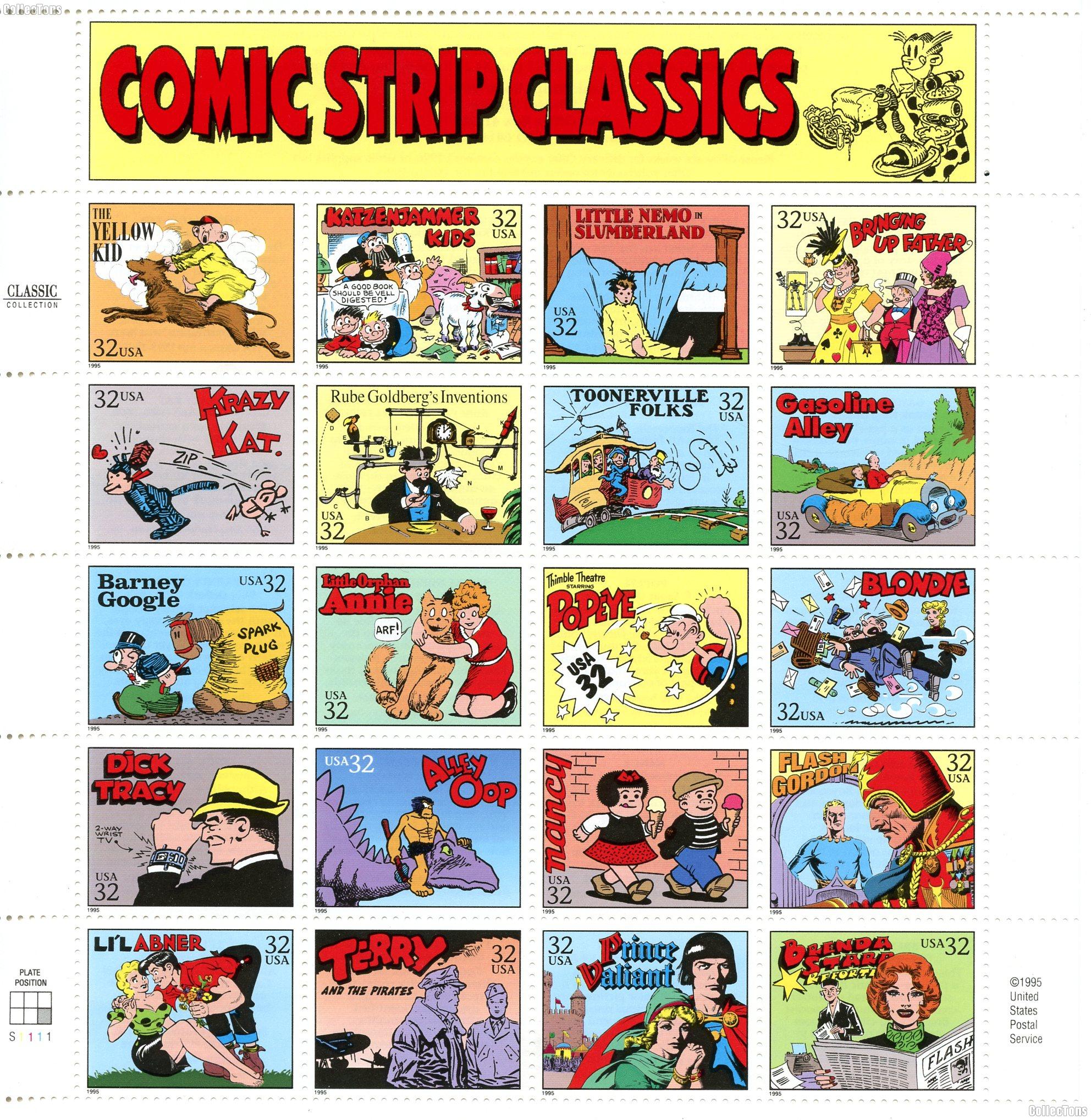 1995 Comic Strips 32 Cent US Postage Stamp MNH Sheet of 20 Scott #3000