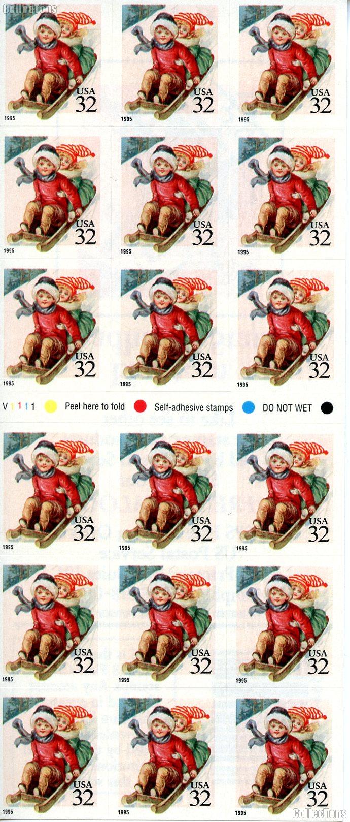 1995 Children Sledding 32 Cent US Postage Stamp MNH Booklet of 18 Scott #3013