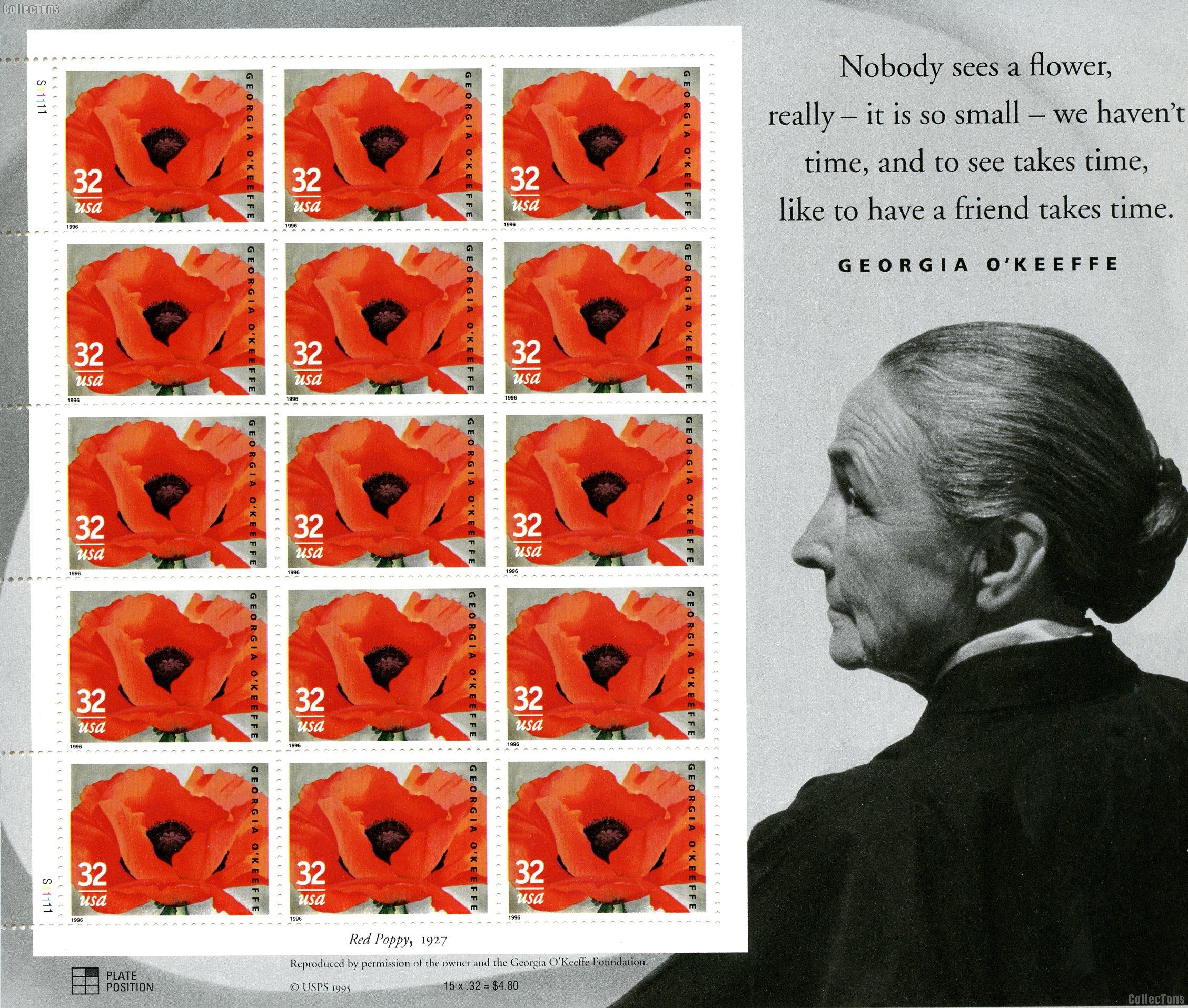 1996 Georgia O'Keeffe 32 Cent US Postage Stamp MNH Sheet of 15 Scott #3069