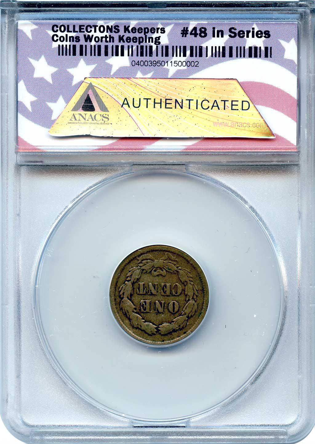CollecTons Keepers #48: 1859 Type 1 Indian Head Cent with Laurel Wreath Certified in Exclusive ANACS Circulated Holder