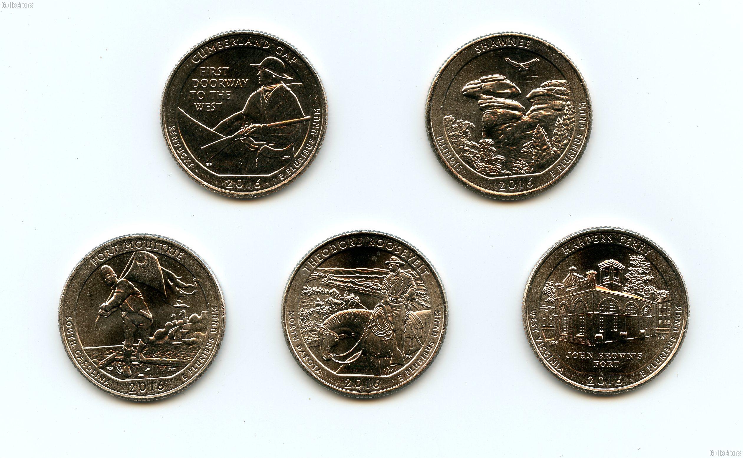 2016 National Park Quarters Complete Set Denver (D) Mint Uncirculated (5 Coins) IL, KY, WV, ND, SC