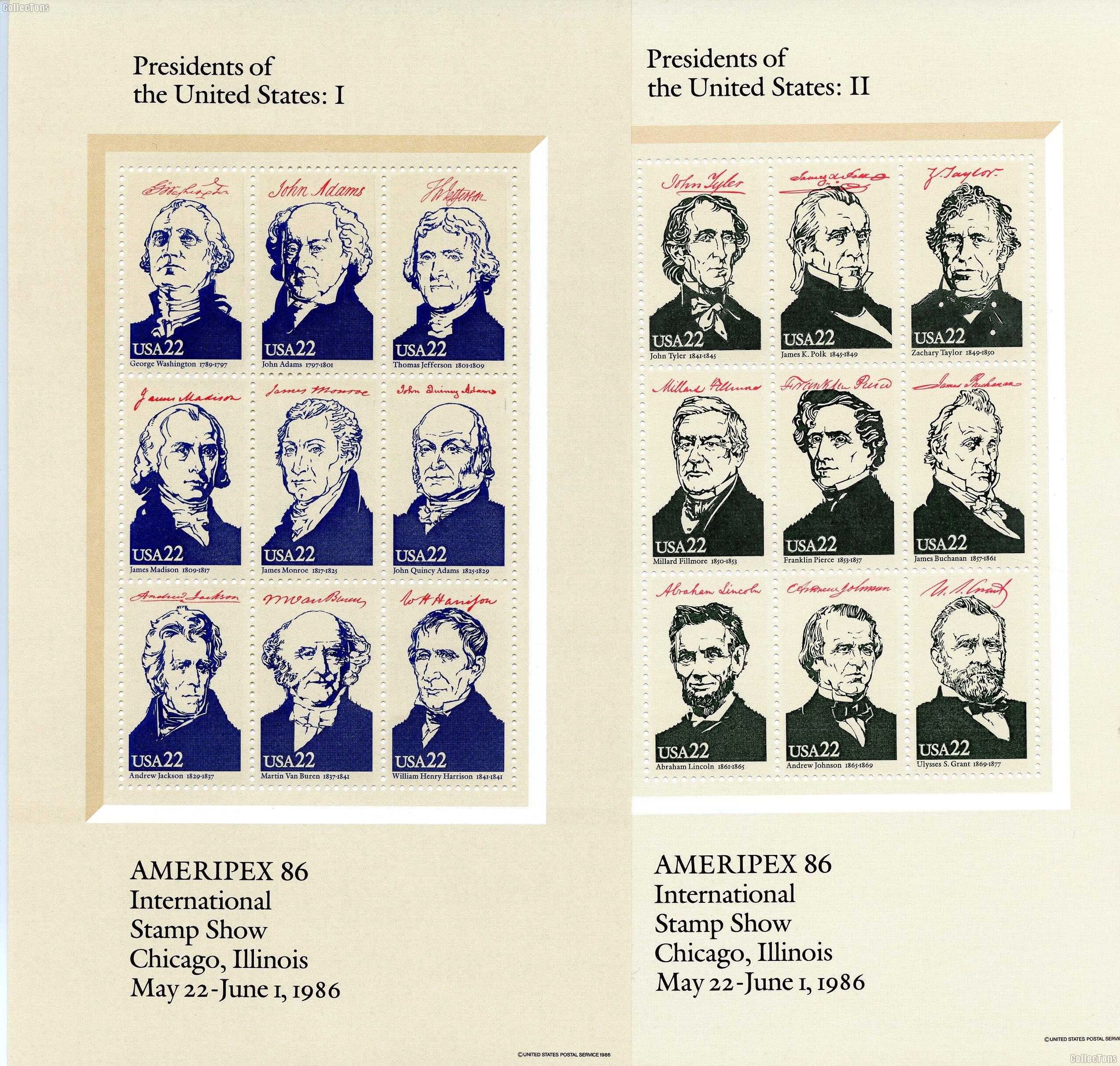 1986 U.S. Presidents 22 Cent US Postage Stamp MNH Four Sheets of 9 Scott #2216-2219