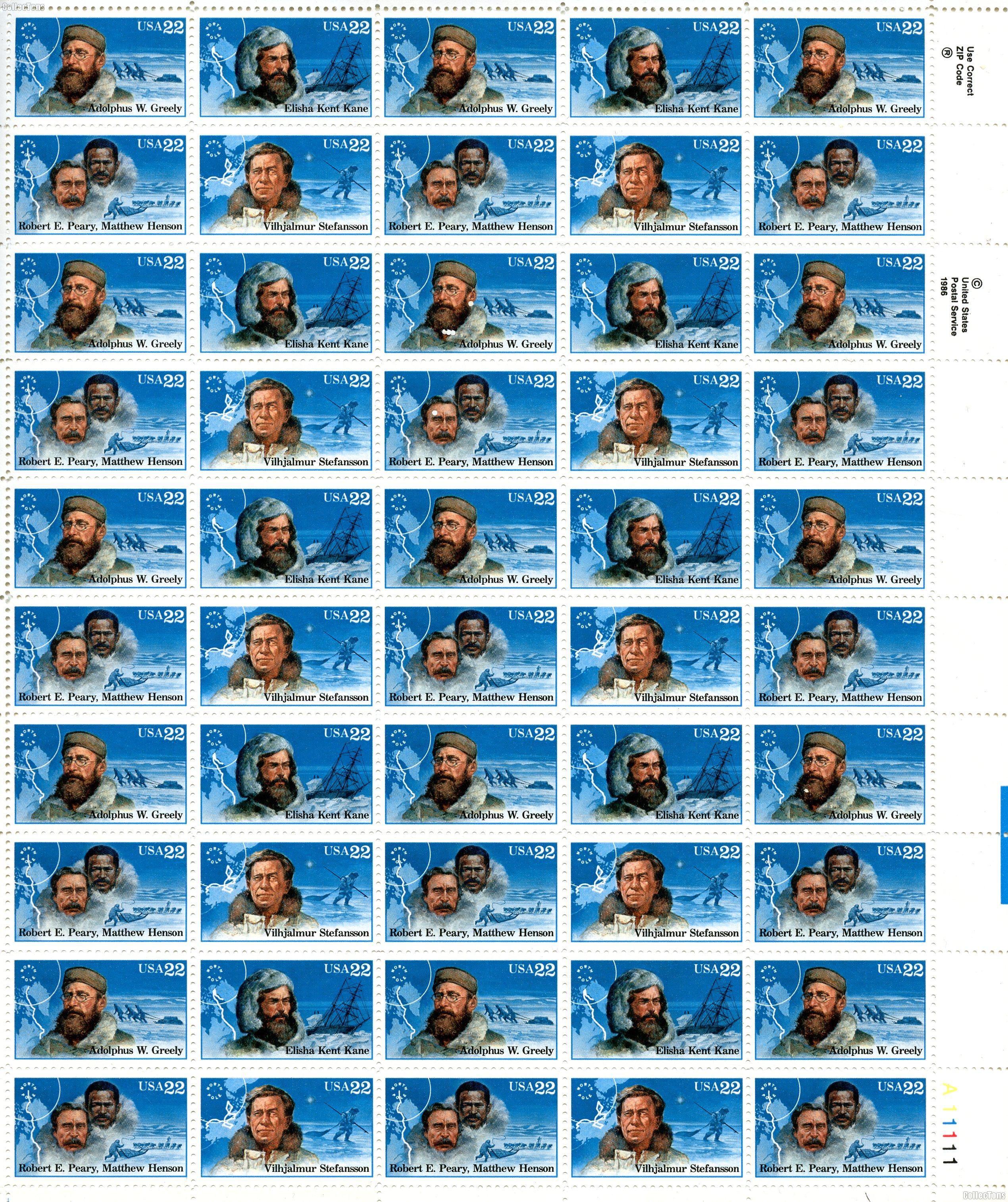 1986 Explorers 22 Cent US Postage Stamp MNH Sheet of 50 Scott #2220-2223