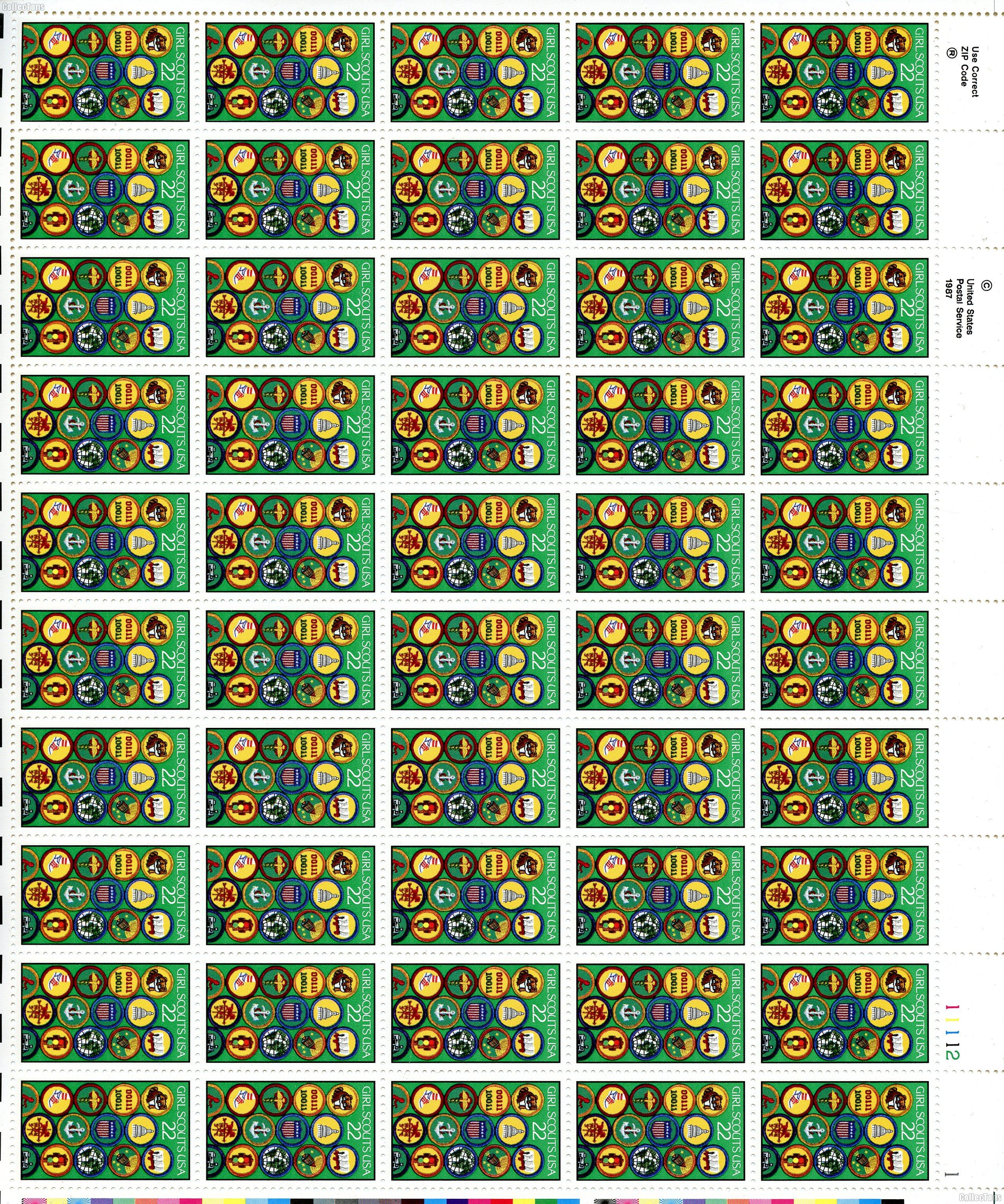 1987 Girl Scouts 22 Cent US Postage Stamp MNH Sheet of 50 Scott #2251