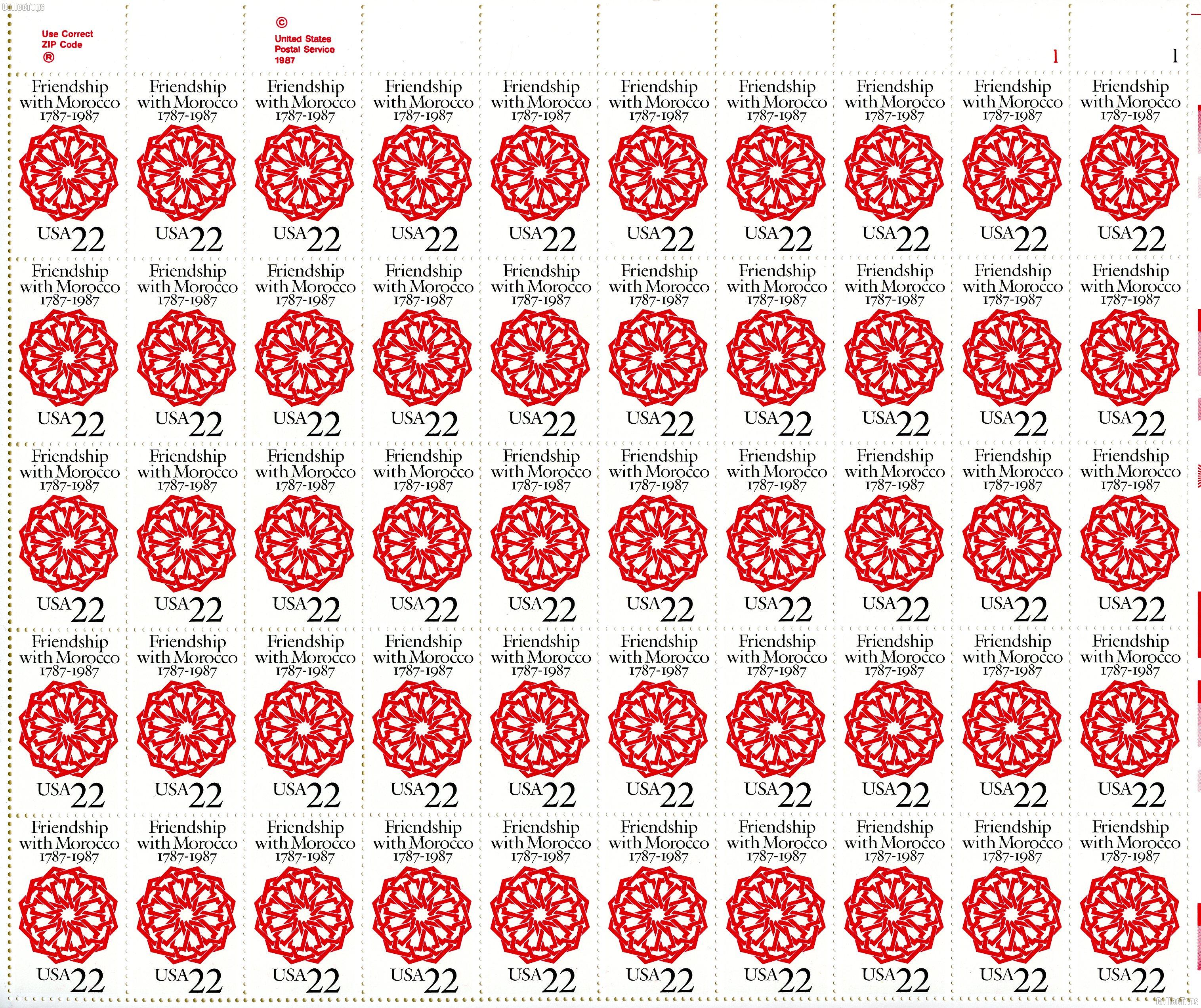 1987 U.S.-Morocco Relations 22 Cent US Postage Stamp MNH Sheet of 50 Scott #2349
