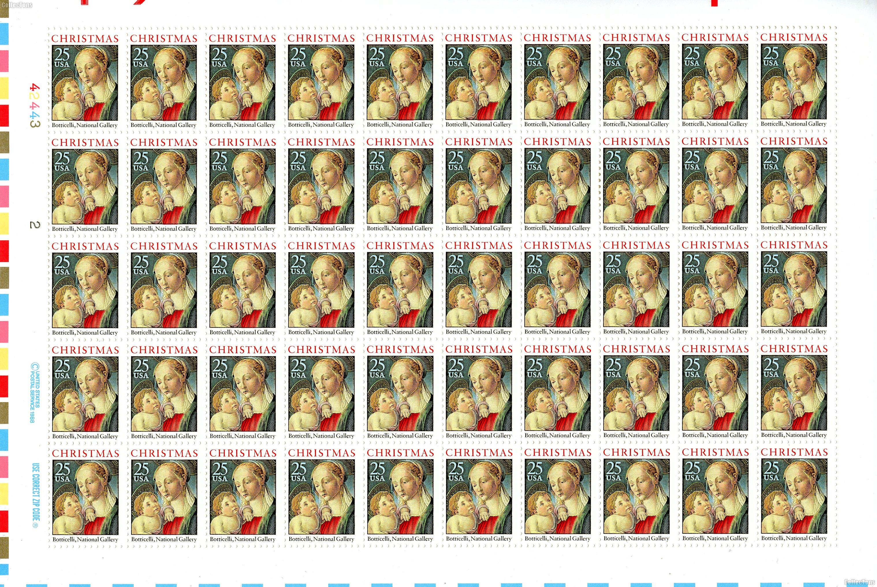 1988 Christmas Madonna & Child 25 Cent US Postage Stamp MNH Sheet of 50 Scott #2399
