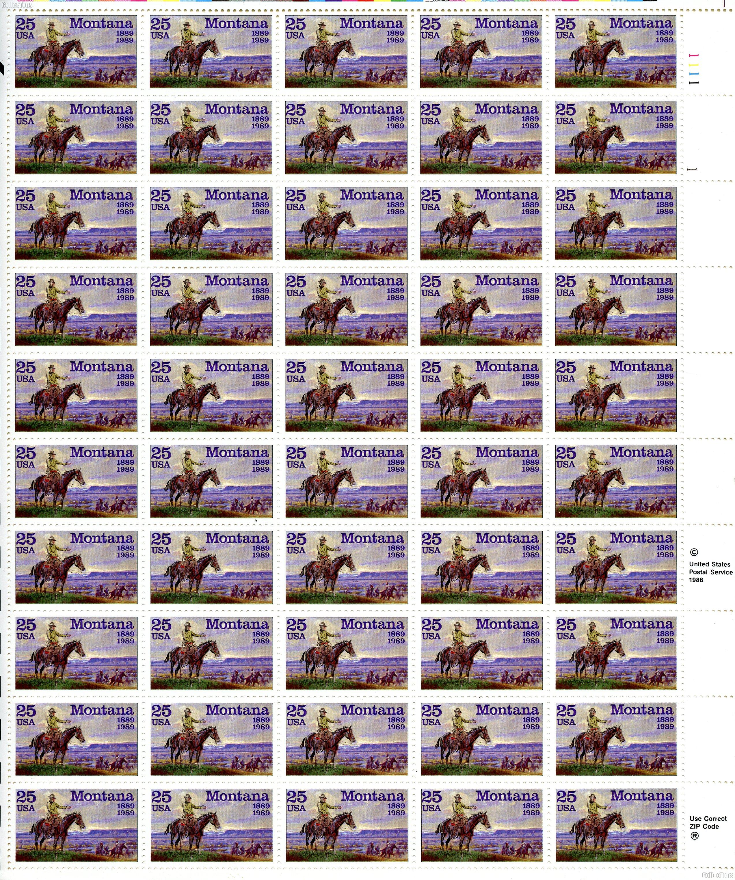 1989 Montana Statehood 25 Cent US Postage Stamp MNH Sheet of 50 Scott #2401